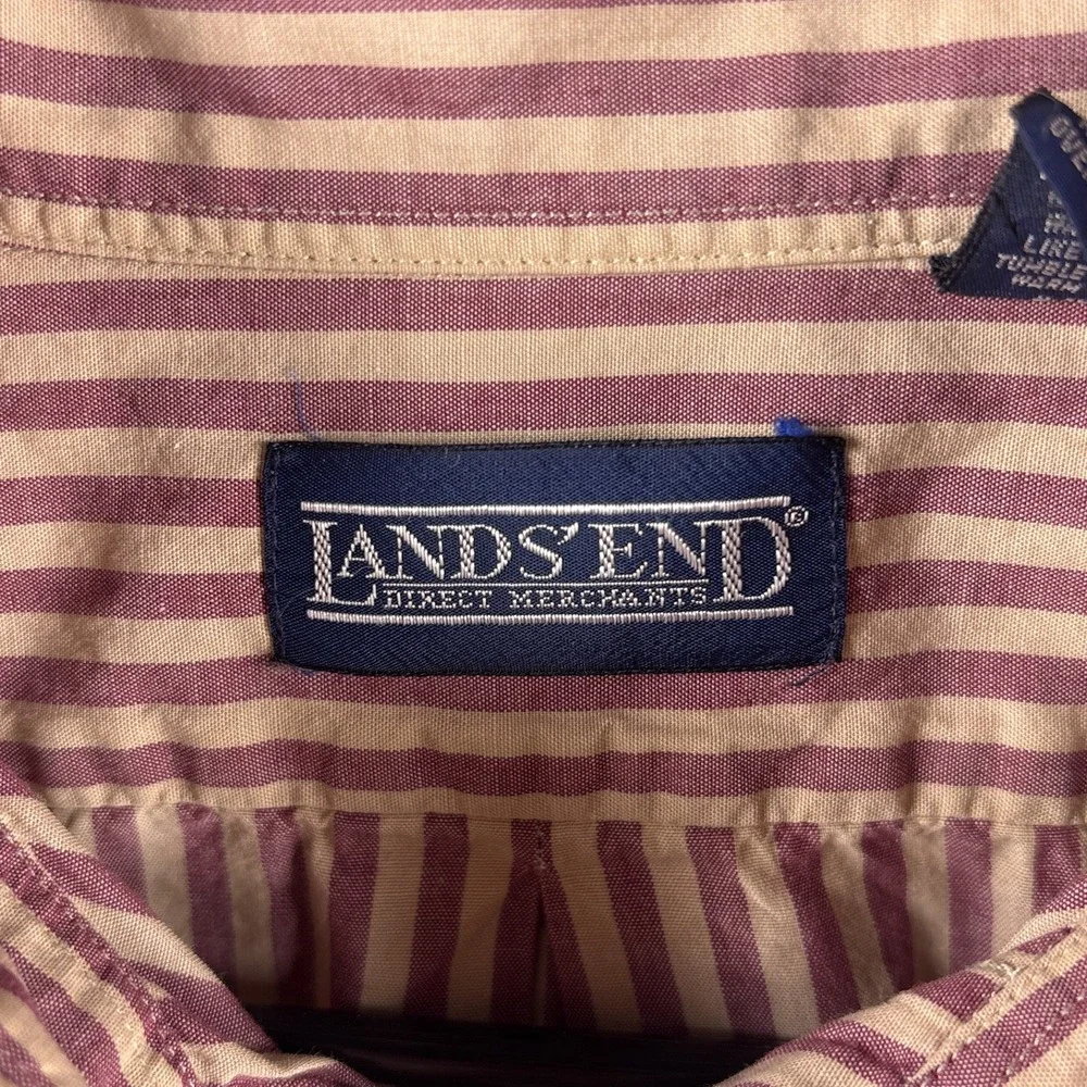 Vintage Lands End Oxford Button Down 16.5/35 Pinpoint Striped Clay Red OCBD
